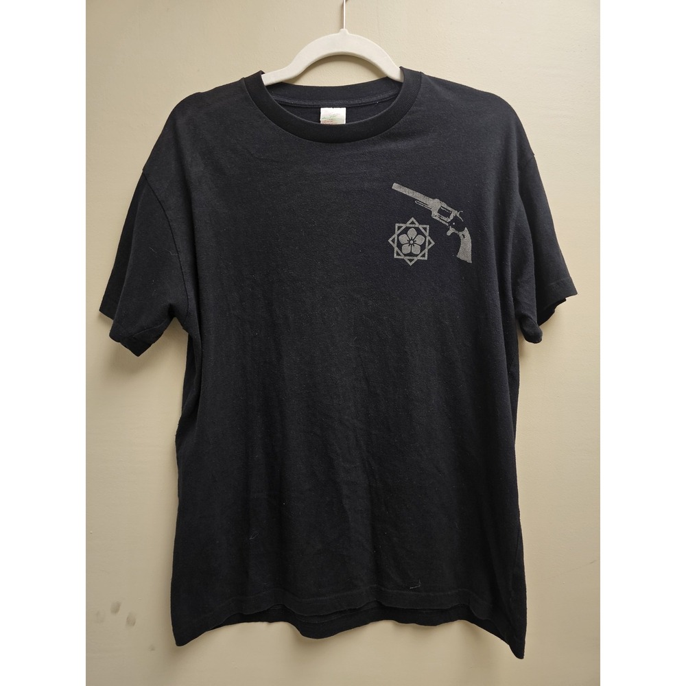 Deslawear Shirt Mens Large Black Japanese Calligraphy Revolver Graphic Tee Anime
